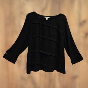 Dana Buchman Black Boat Neck Tiered Layered 3/4 Sleeve Blouse - XL
